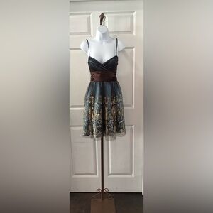 Vintage Morgan & Co Elegant Brown and Teal Dress